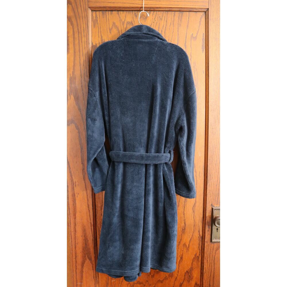 NAUTICA Sleep Robe Mens Navy Blue Soft Fuzzy Belted Pockets Sleepwear Lounge - Picture 2 of 14